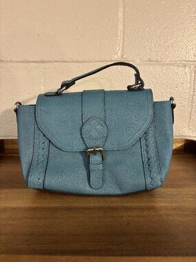 Patricia Nash Kirton Teal Blue Lizard Embossed Leather Top Handle Bag